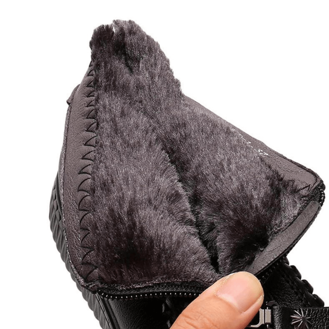 Bota Feminina Impermeável em Couro Duplo com Forro Aveludado Térmico