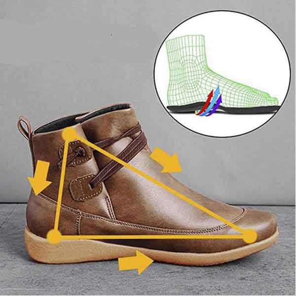 Bota Feminina de Couro Ecológico Cano Curto Impermeável.