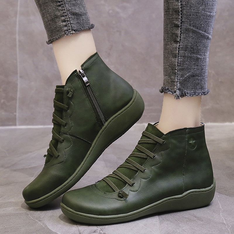 Bota Feminina de Couro Premium Impermeável com Zíper Lateral