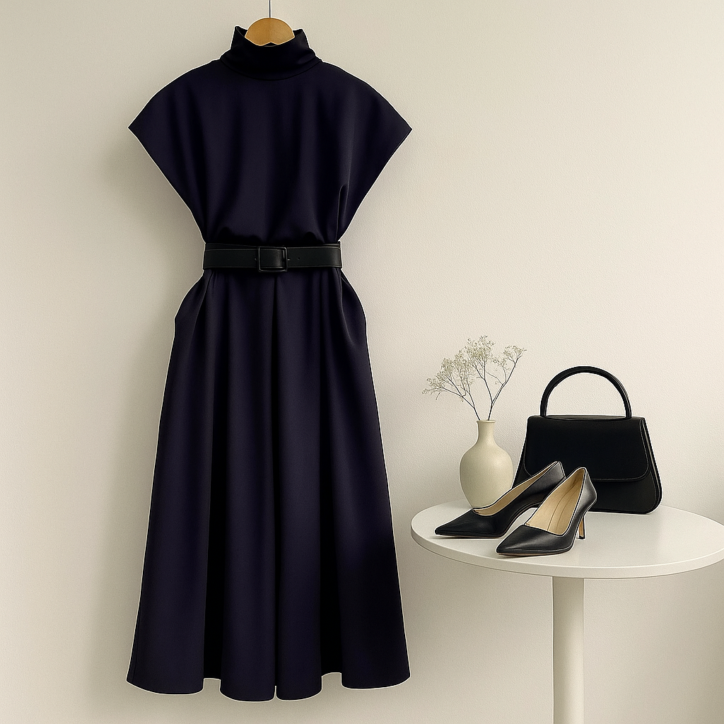 Vestido Longo Feminino Casual com Cinto Ajustável.