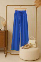 Calça Feminina de Perna Larga de Cintura Alta com Cordão.