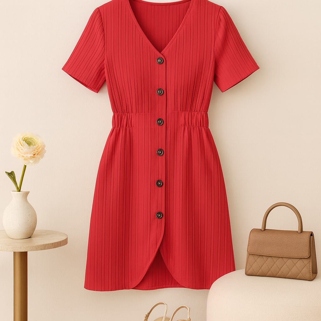 Vestido Feminino Estrela A com Decote em V.