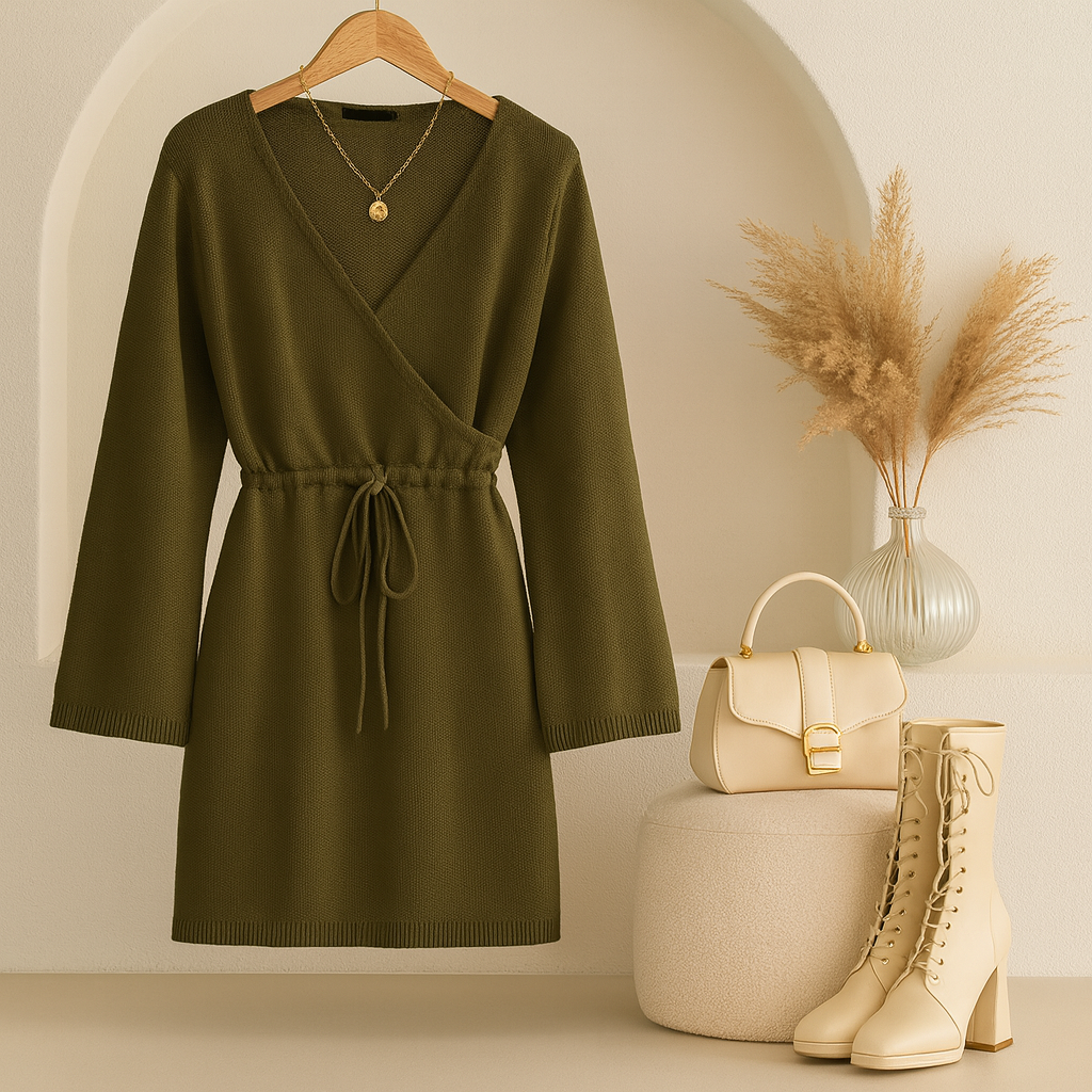 Vestido Feminino Slim com Manga Trompete.