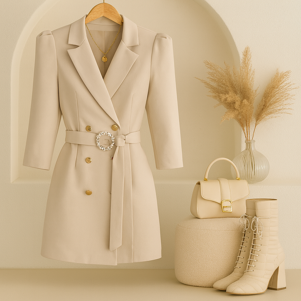 Vestido Feminino Slim com Manga Longa e Cinto.