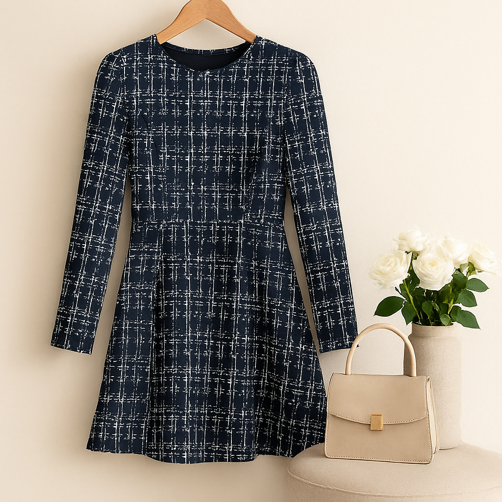 Vestido Feminino Mini Manga Longa Estilo Chanel