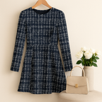 Vestido Feminino Mini Manga Longa Estilo Chanel