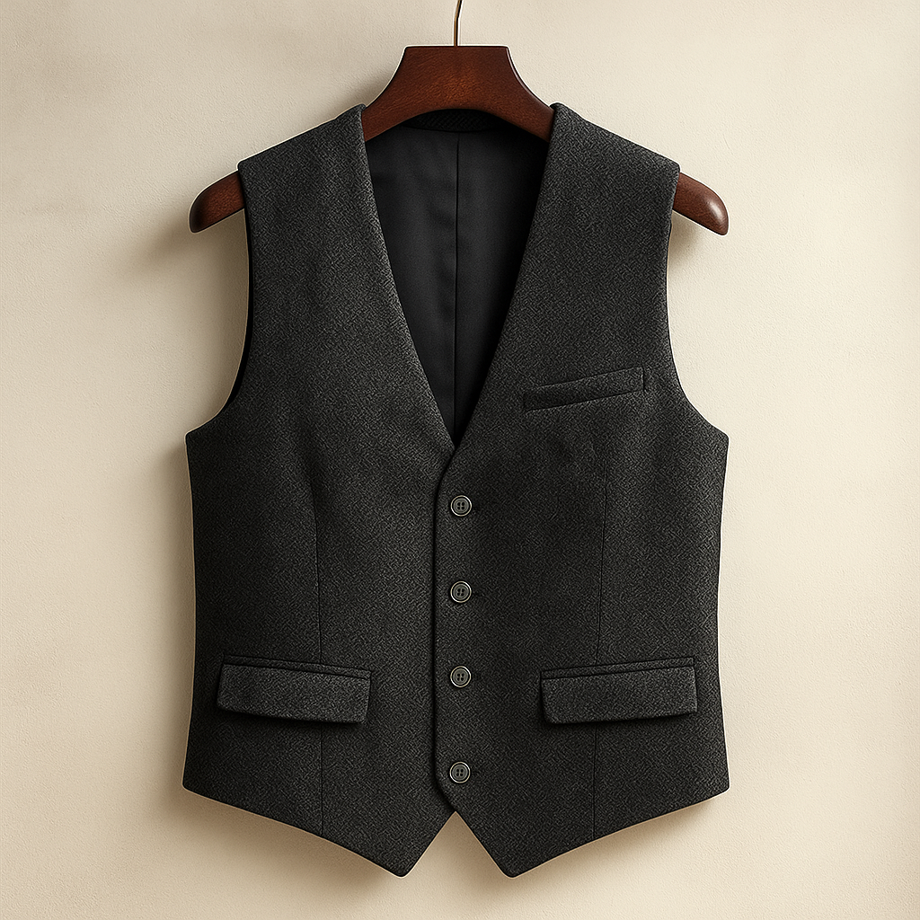 Colete Masculino Slim de Lã com Estampa Espinha de Peixe