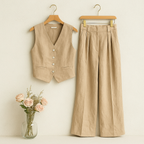 Garb Eleganza Bassa – Conjunto Feminino de Colete Sem Mangas e Calça de Cintura Baixa Primavera/Verão