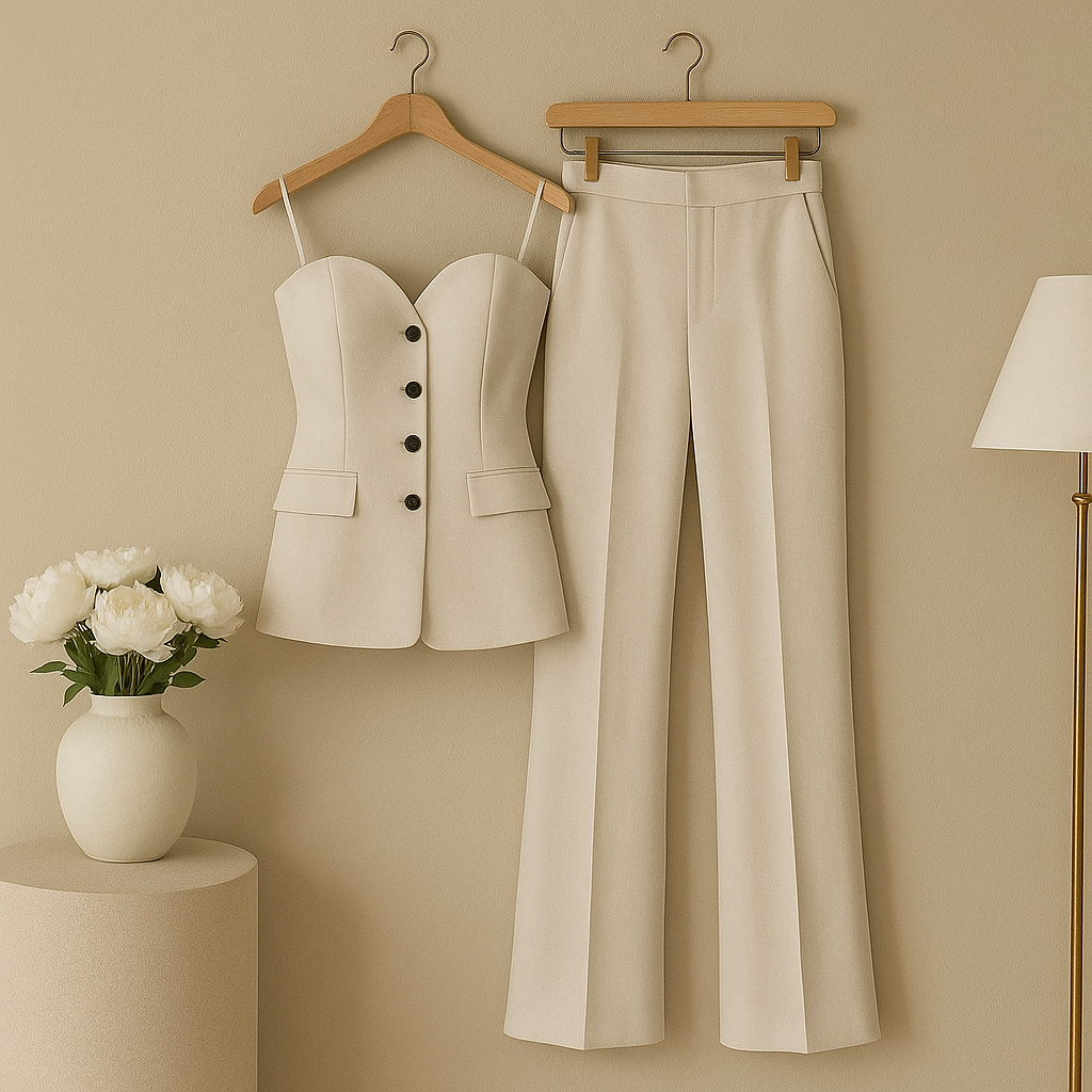 Garb Notte Elegante – Conjunto Feminino Sem Alças com Calça de Fenda 2025.