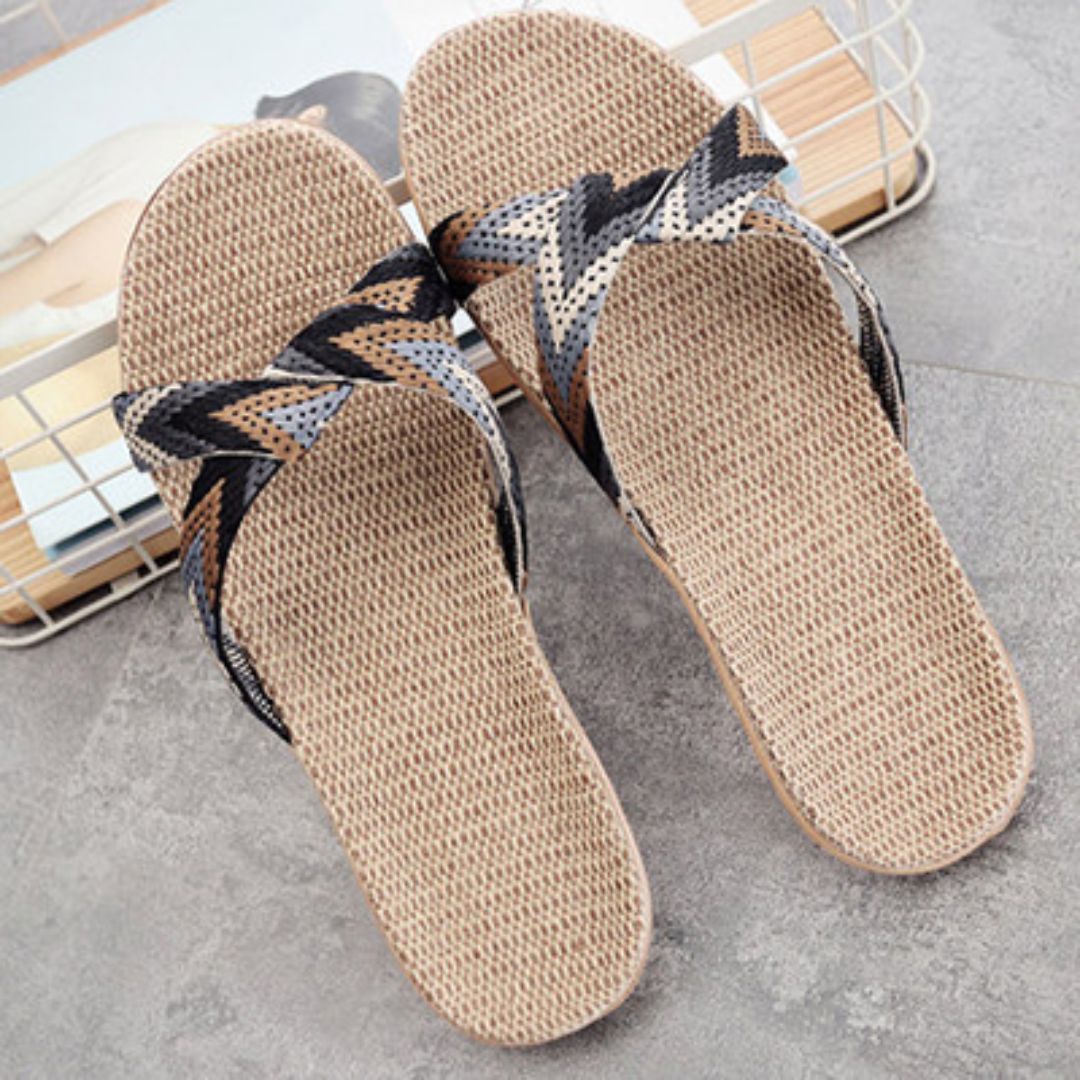 Sandália Feminina de Verão com Faixas Cruzadas em Cânhamo Luxuoso