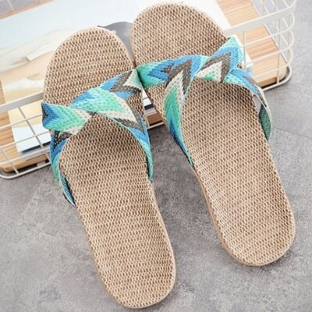 Sandália Feminina de Verão com Faixas Cruzadas em Cânhamo Luxuoso