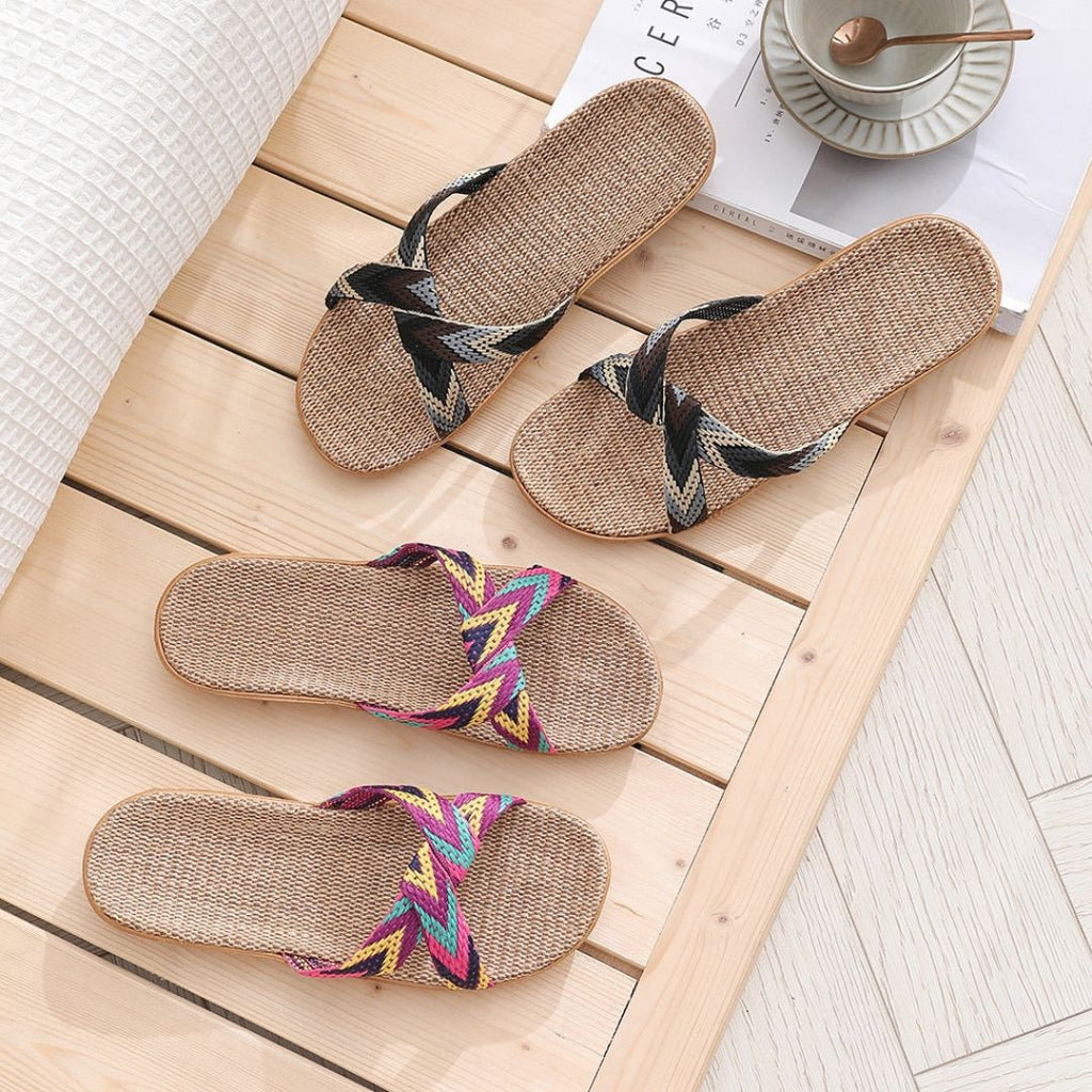 Sandália Feminina de Verão com Faixas Cruzadas em Cânhamo Luxuoso