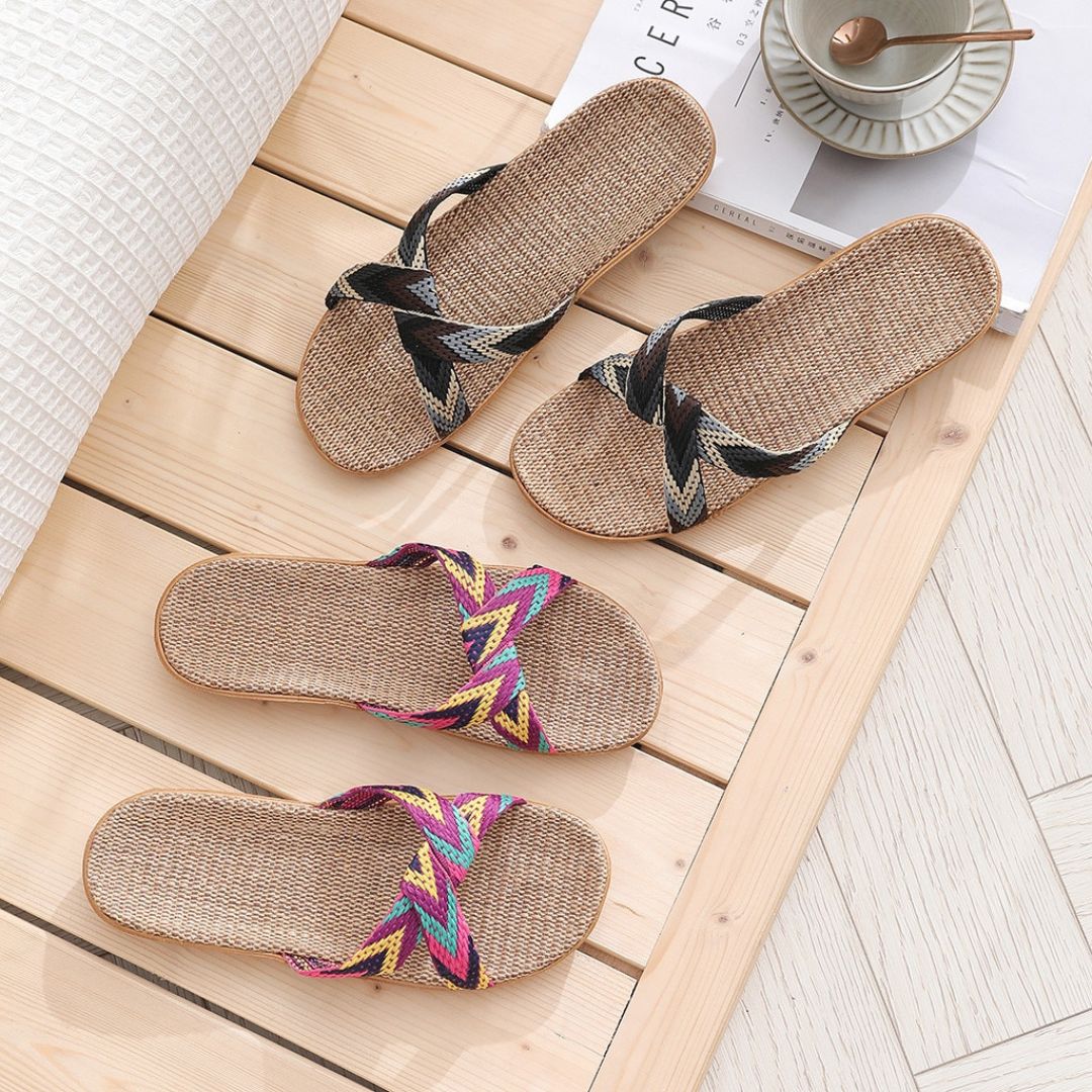 Sandália Feminina de Verão com Faixas Cruzadas em Cânhamo Luxuoso