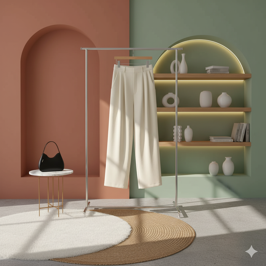 Calça de Perna Larga de Cintura Alta com Cinto