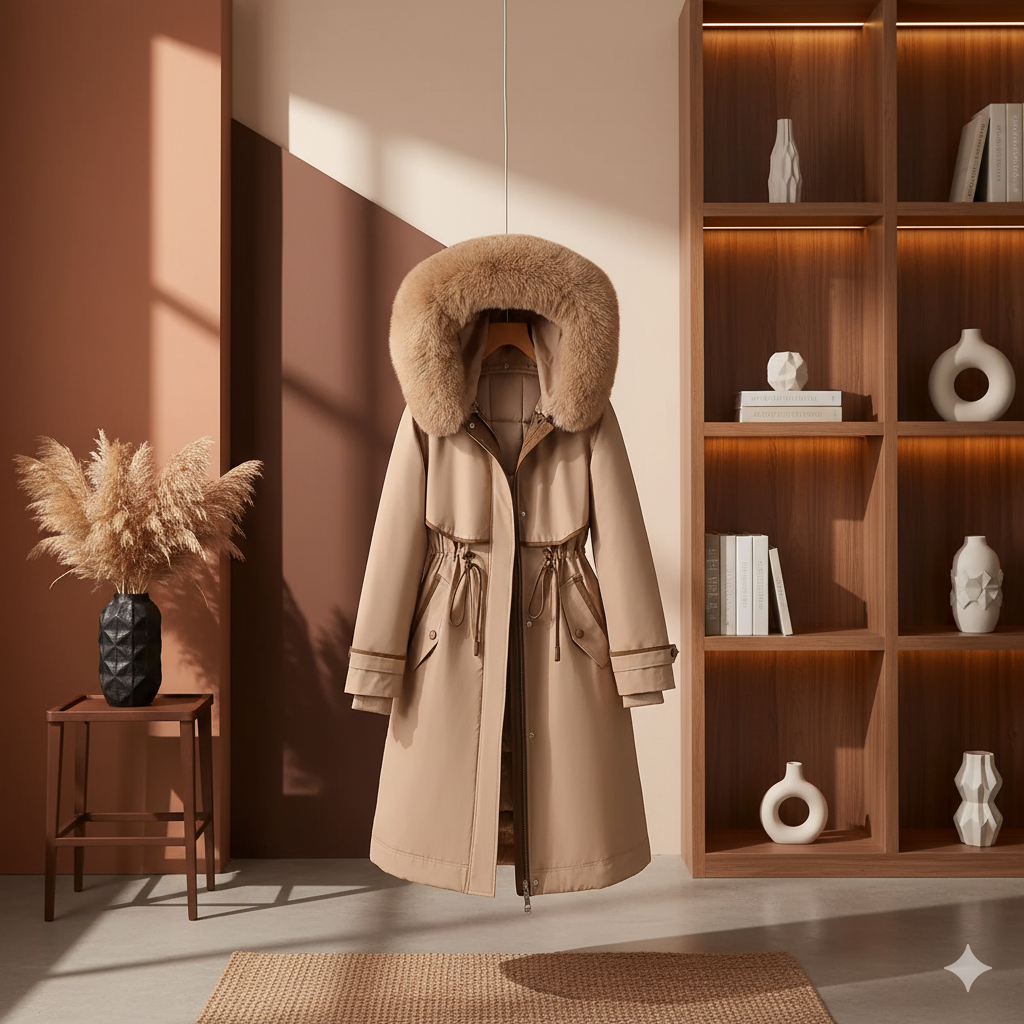 Casaco Feminino Slim de Lã com Patchwork Elegante.