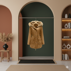 Casaco Feminino Clássico em Lã com Capuz Integrado.