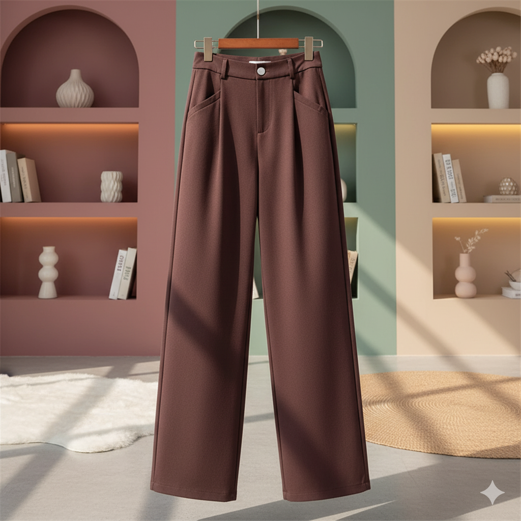 Calça de Perna Larga de Cintura Alta.