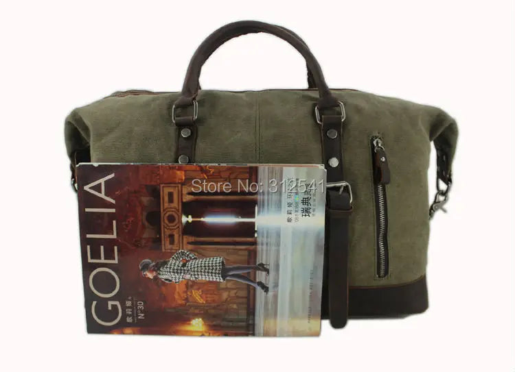 Bolsa de Viagem Masculina em Lona com Detalhes em Couro Legítimo.