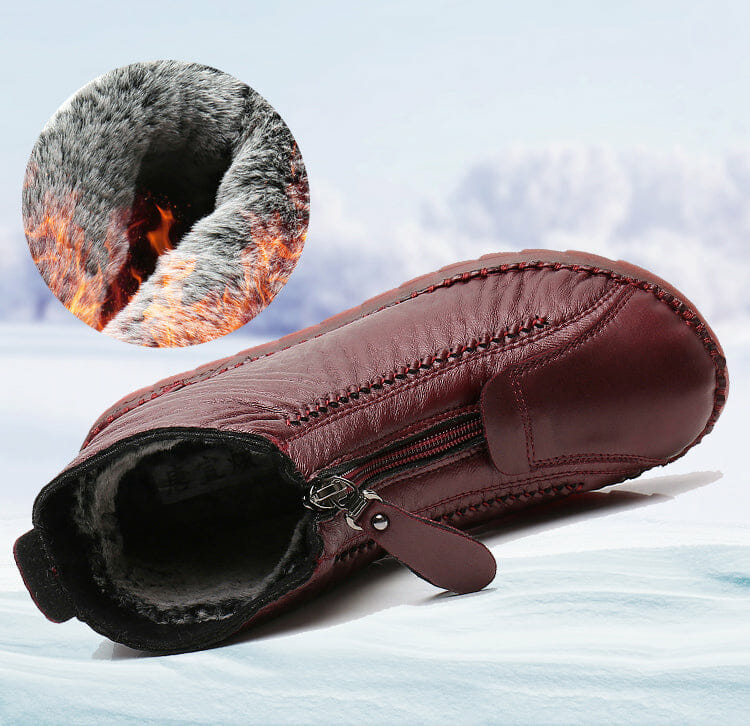 Bota Feminina Impermeável em Couro Duplo com Forro Aveludado Térmico
