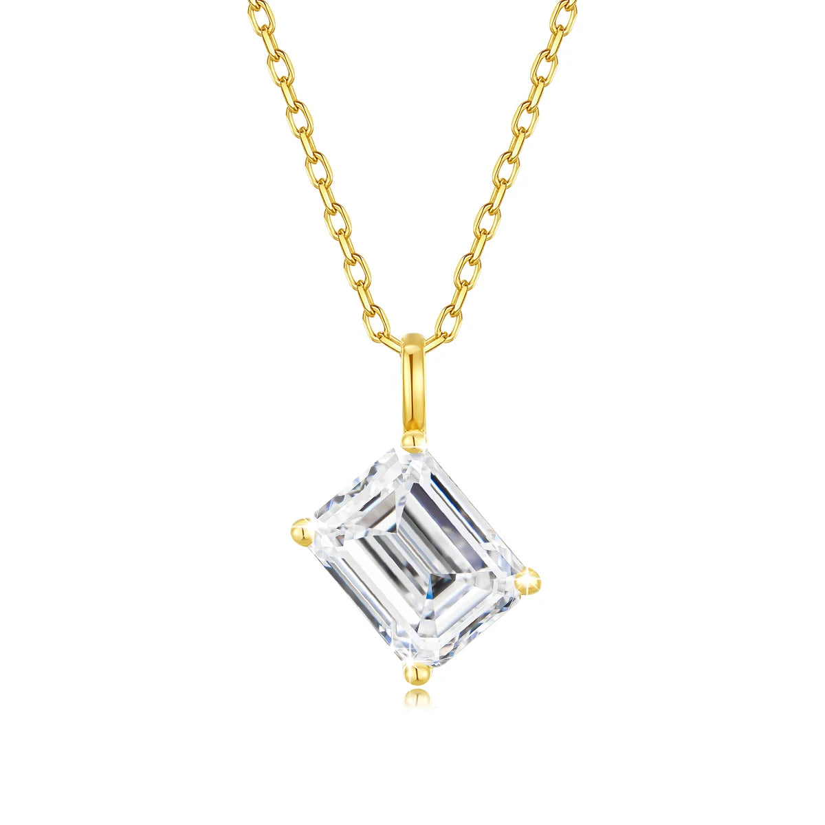 Colar Feminino com Pingente Solitário de Moissanite Lapidação Esmeralda em Ouro 14K.