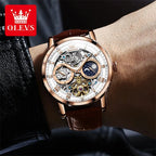 Garb Orologio Imperiale – Relógio Mecânico Masculino Automático Esqueleto em Couro Legítimo e Aço Inoxidável