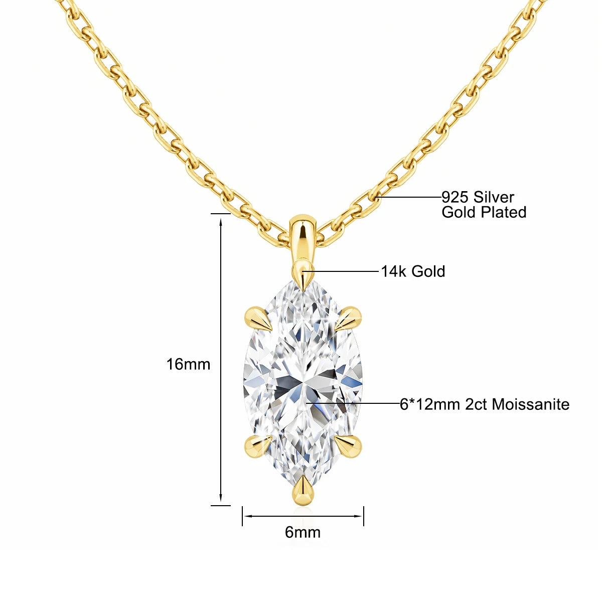 Colar Feminino com Pingente de Moissanite em Ouro 14K.