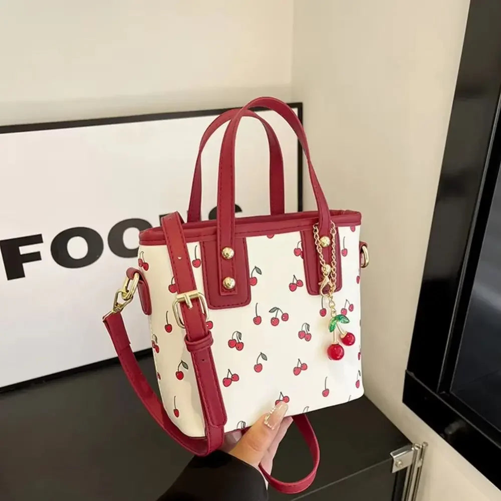 Bolsa de Ombro Feminina em Couro PU com Estampa de Frutas.