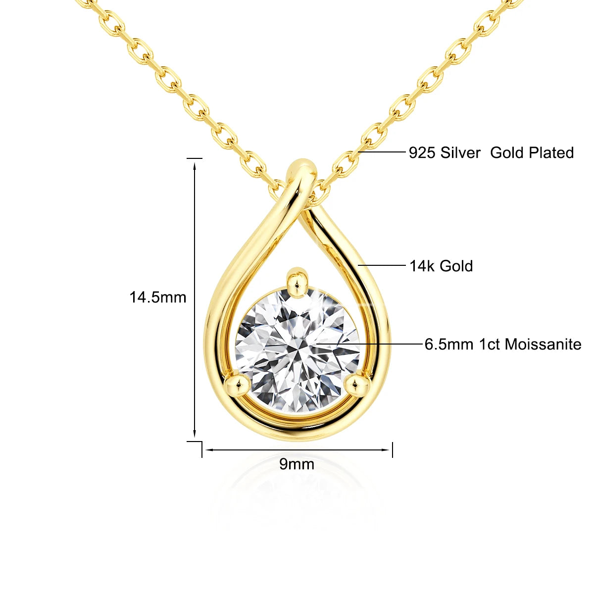 Colar Feminino com Pingente Solitário de Moissanite em Ouro 14K.