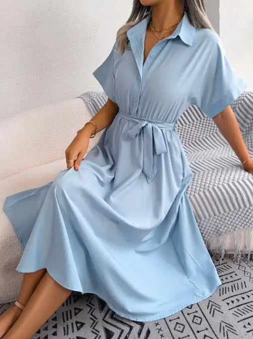 Vestido Feminino Midi com Gola Clássica e Mangas em Capa.