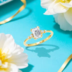 Garb Esmeralda di Luce – Aliança Feminina de Moissanita em Ouro 14K com Lapidação Esmeralda