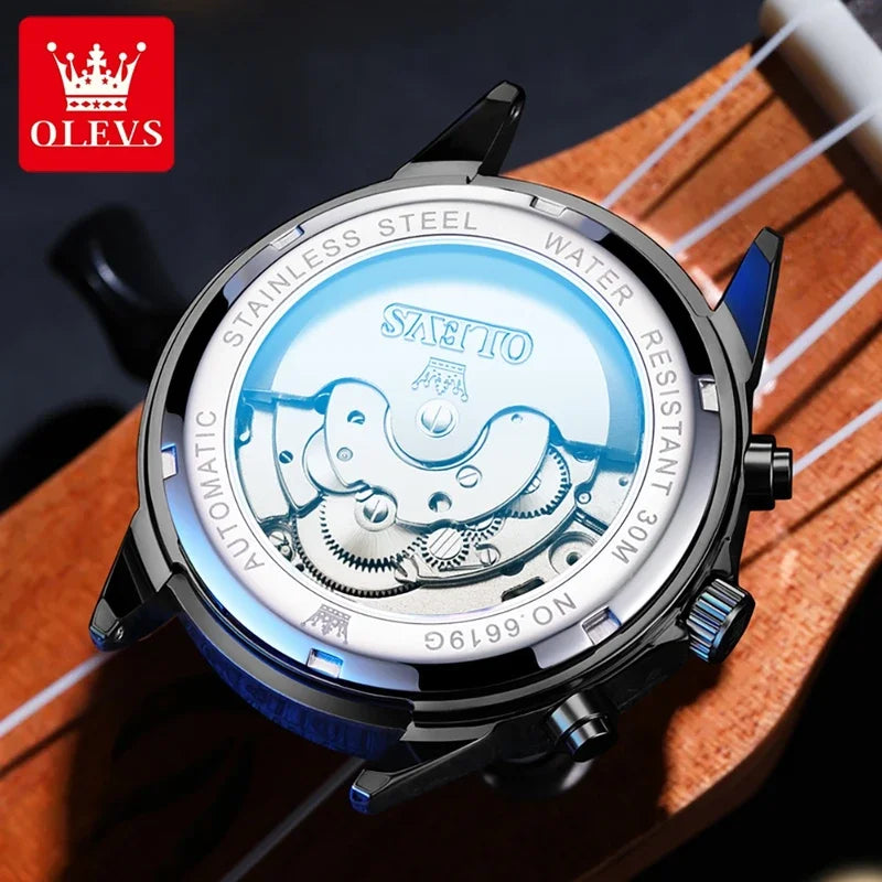 Garb Meccanico Luminar – Relógio Masculino Automático Esqueleto em Aço Inoxidável com Mostrador Prismático e Detalhes Luminosos.