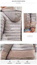 Jaqueta Feminina Acolchoada com Capuz e Detalhes em Frivolité.