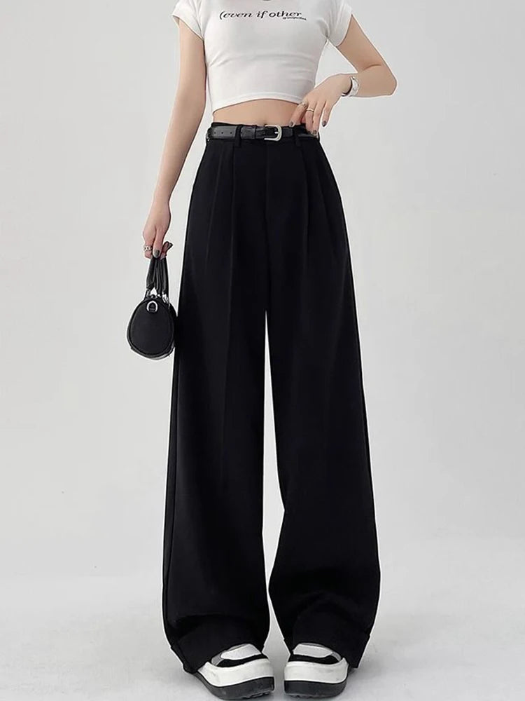 Calça de Perna Larga de Cintura Alta com Cinto