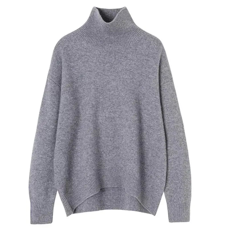 Suéter Feminino de Cashmere com Gola Alta e Corte Solto.