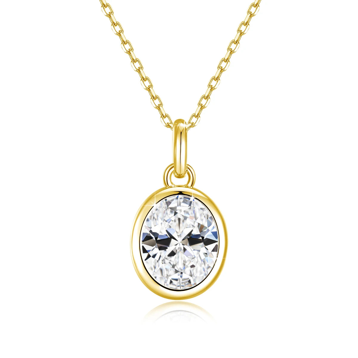 Colar Solitário de Moissanita Oval em Ouro 14K.