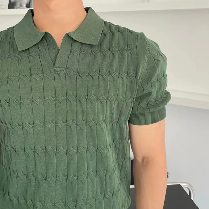 Polo Masculina Coreana Leve e Respirável em Poliéster Premium.