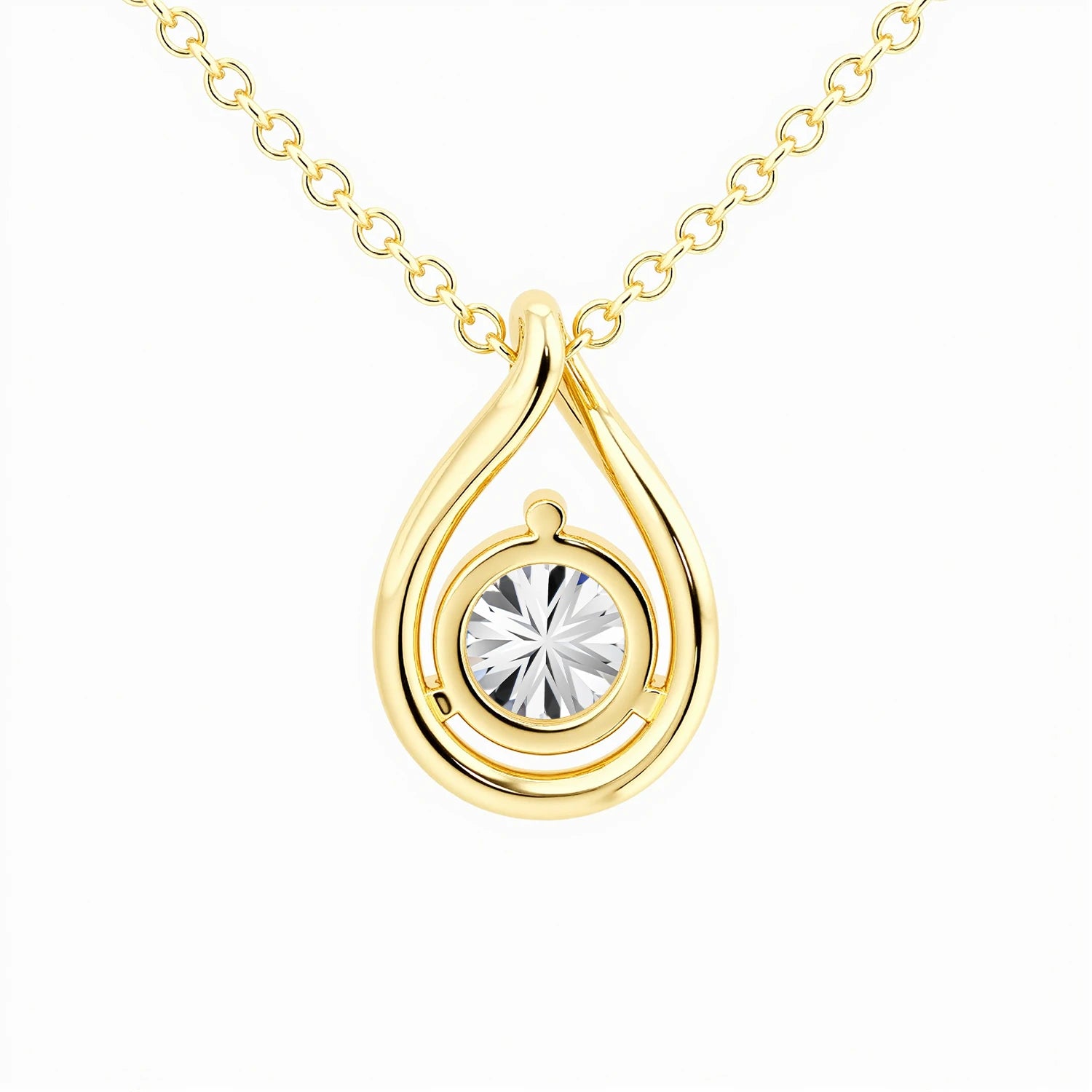 Colar Feminino com Pingente Solitário de Moissanite em Ouro 14K.