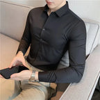 Camisa Masculina Casual de Manga Longa em Nylon e Spandex Premium.