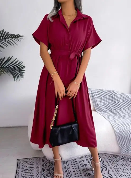 Vestido Feminino Midi com Gola Clássica e Mangas em Capa.