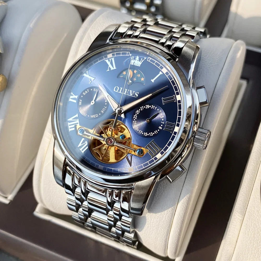 Relógio Masculino Automático Esqueleto em Aço Inoxidável com Cristal de Safira.