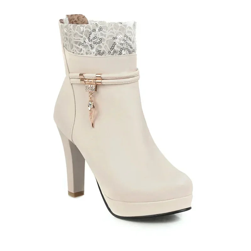 Botas de Salto Alto Femininas com Renda