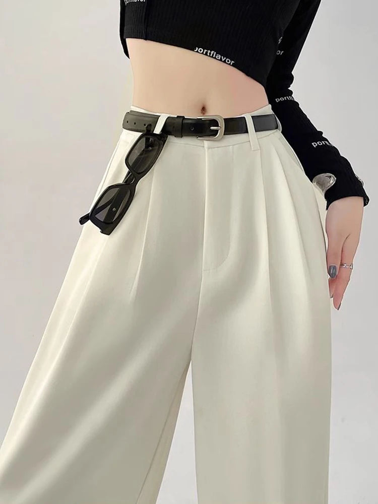 Calça de Perna Larga de Cintura Alta com Cinto