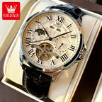 Relógio Mecânico Empresarial em Aço Inoxidável com Fases da Lua e Calendário Perpétuo