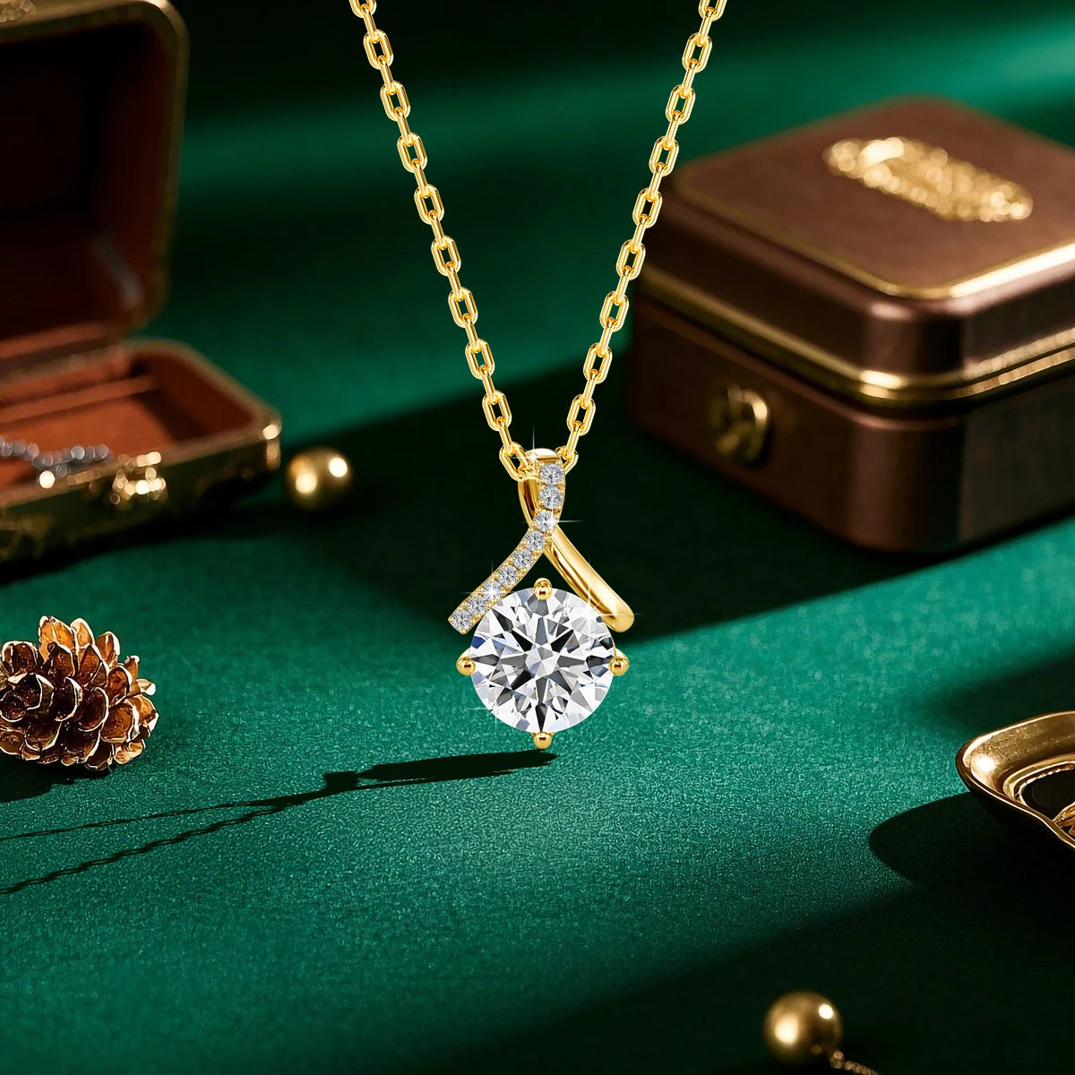 Pingente Feminino em Ouro 14K com Moissanita Lapidada de 1ct