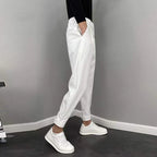Calça Masculina Casual Plissada de Algodão e Poliéster.