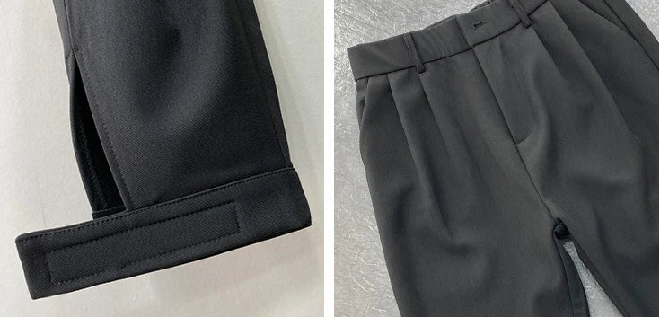 Calça Masculina Casual Plissada de Algodão e Poliéster.