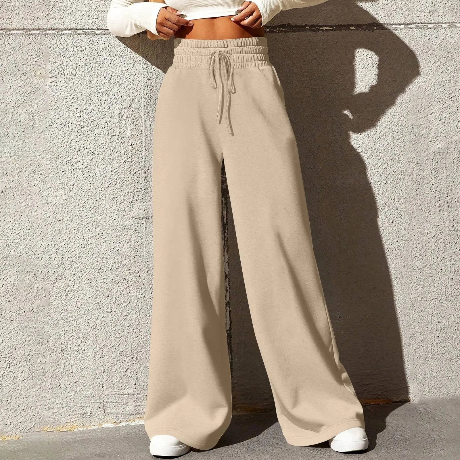 Calça Jogger Feminina de Perna Larga em Malha Premium