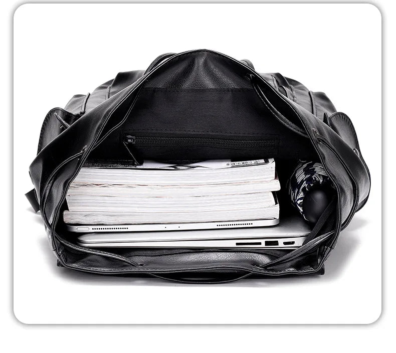 Mochila Masculina Softback em Couro PU Estilo Preppy.