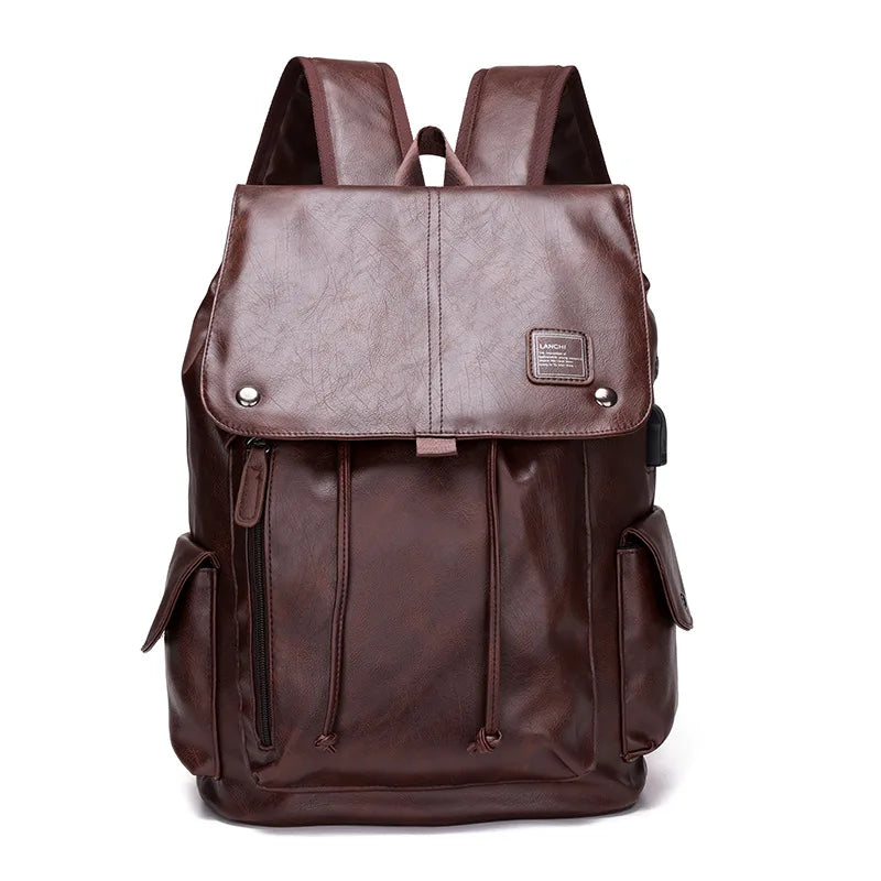 Mochila Masculina Softback em Couro PU Estilo Preppy.