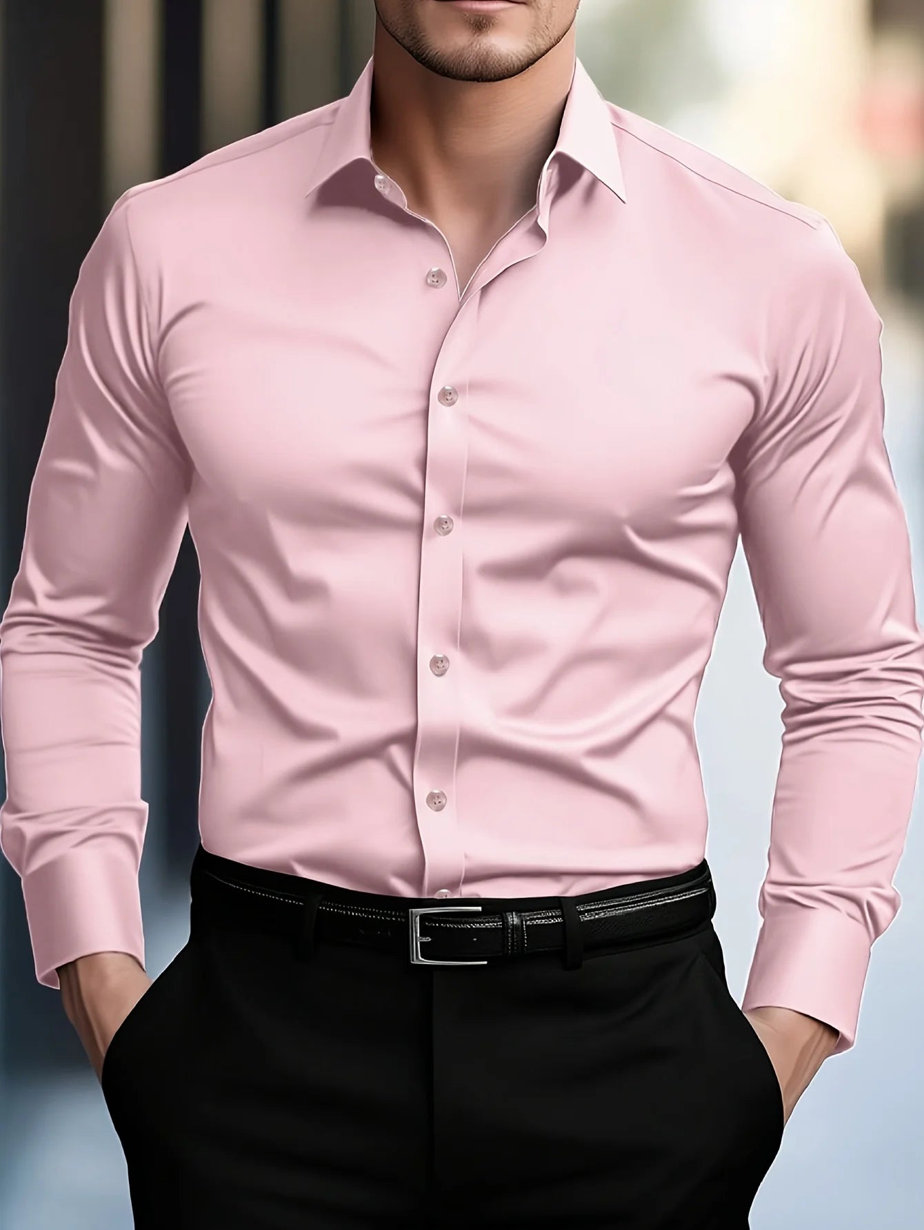 Camisa Masculina Lisa de Manga Longa.